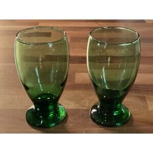 Vintage Libbey Juniper Green Teardrop Drinking Glasses Footed Goblets 5.25”